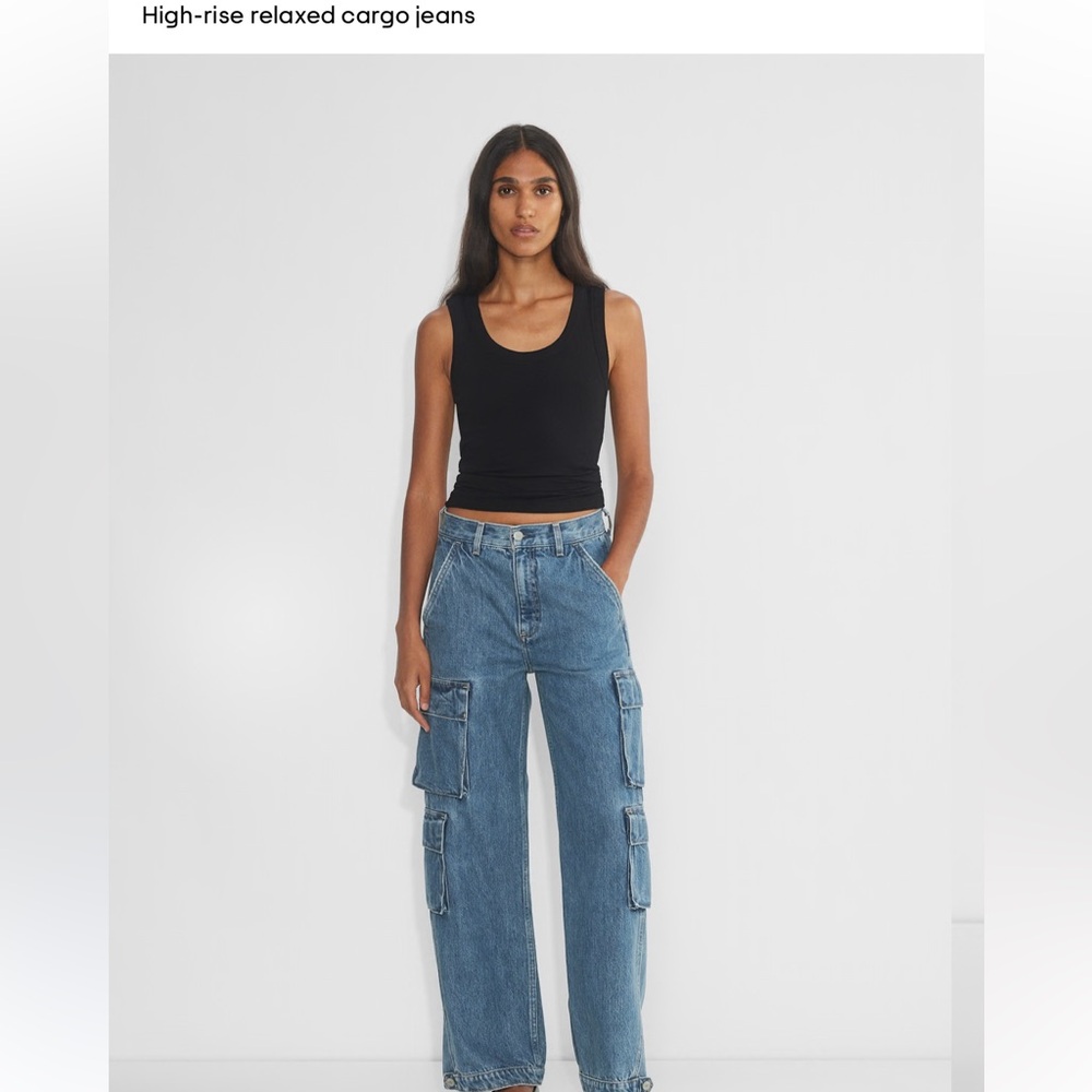 Denim Forum High-Rise Blue Cargo Jeans